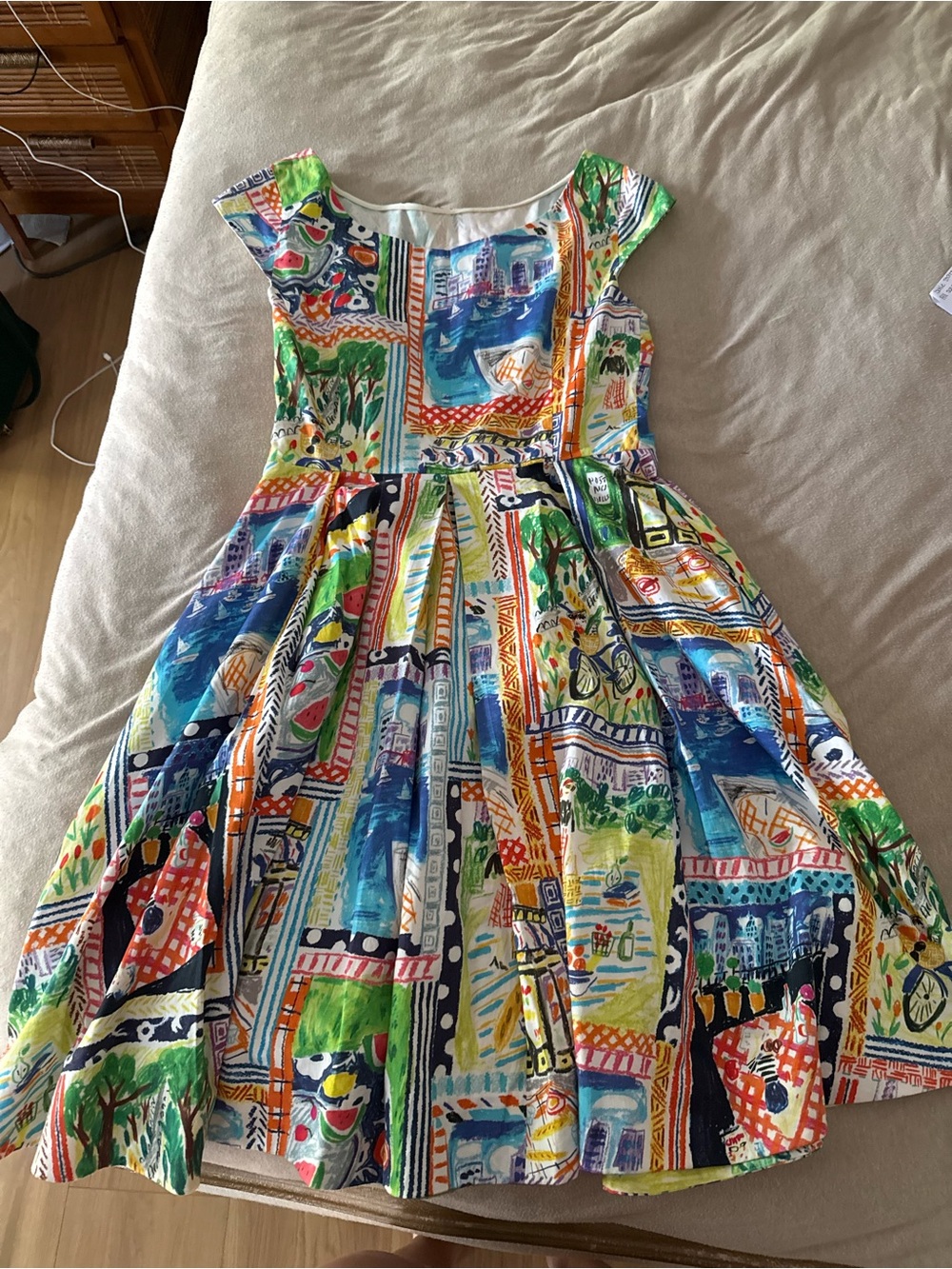 Kate Spade Mariella Picnic Dress Bright Multicolor Scenic Print Cotton Dress - Picture 4 of 5